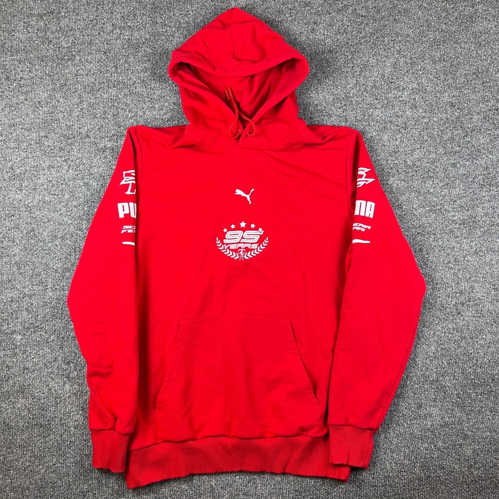 Puma Ferrari Hoodie Mens L Red 95 Years Racing Sponsors Graphic Sweatshirt - Picture 2 of 11